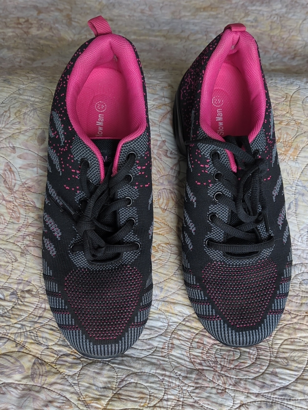 Slow Man Women’s Black & Pink Knit Lightweight Lace-Up Dance/Gym Shoes US 10